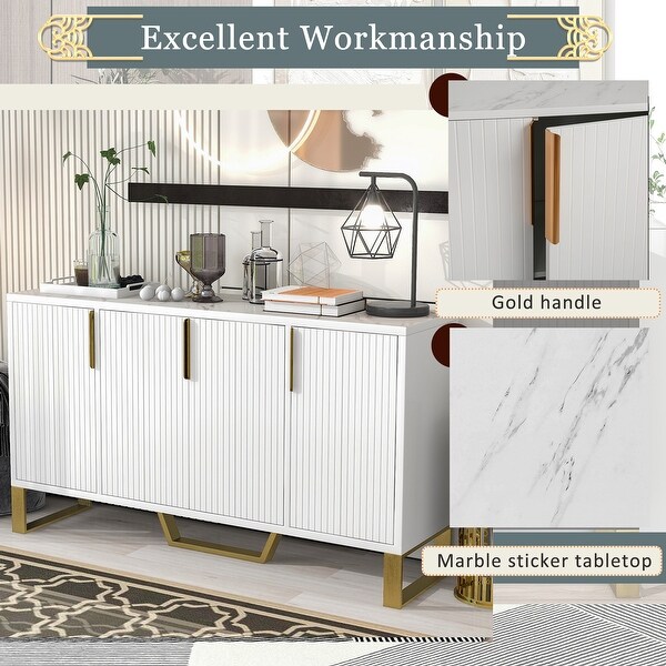 Modern sideboard with Four Doors, Metal handles and Legs and Adjustable Shelves Kitchen Cabinet