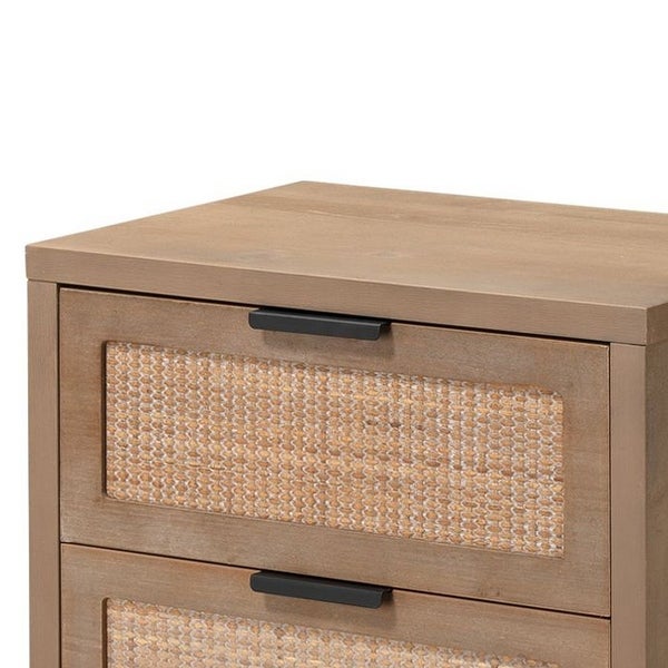 Side Table with Woven Rattan Front Drawers, Brown