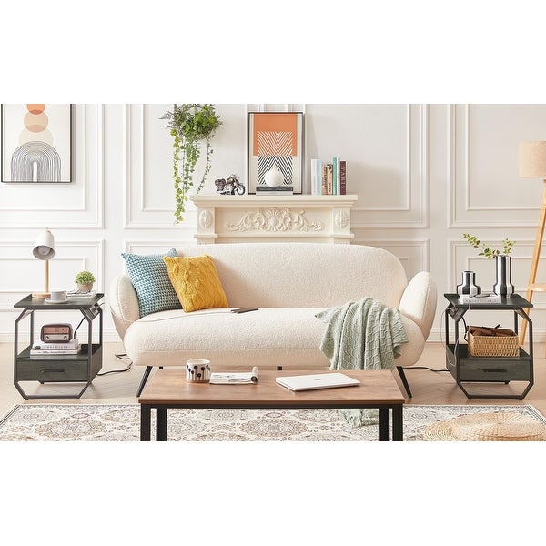 End Table/Side Table with Charging Station,Nightstand with 1 drawer