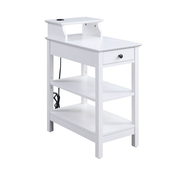 Rectangular Side Table Storage 1 Drw and 3 Open Comparmtents USB Power Dock on Top Shelf,Size 13