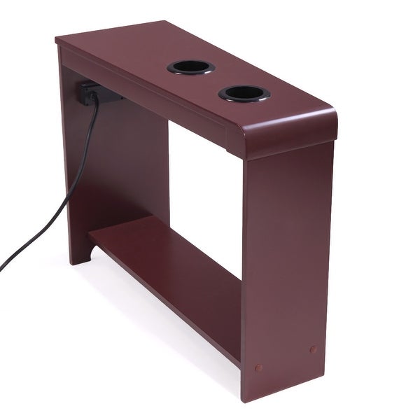 Narrow Side Table/Coffee Table with Storage Open Shelf,Cup Holders and USB Charging Station
