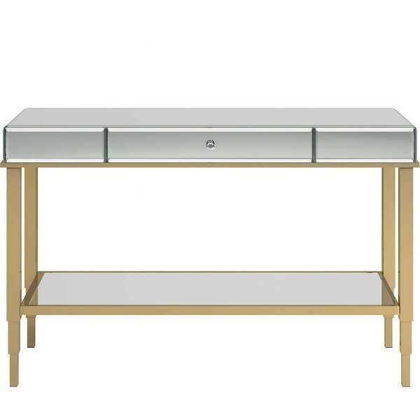 Chelsea Lane Pacey Mirrored Sofa Table with Metal Frame, Champagne Gold