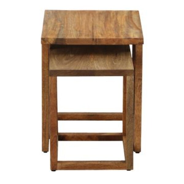 18, 15 Inch Rectangular 2 Piece Mango Wood Nesting Side Table Set with Grain Details, Brown - N/A