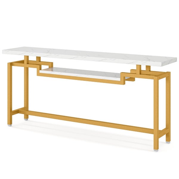 Brown/ Black 70.86 Inches Industrial Extra Long Console Entryway Table, White/ Gold Modern 2-Tier TV Stand