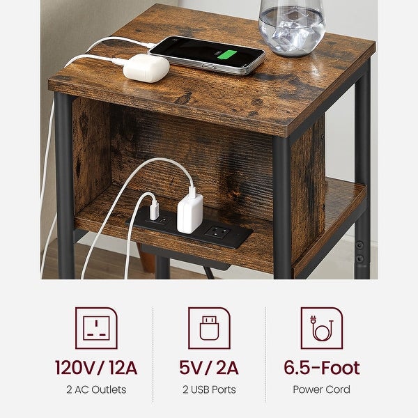 Side Table with Charging Station, 3-Tier End Table with USB Ports and Outlets, Nightstand for Living Room, Bedroom