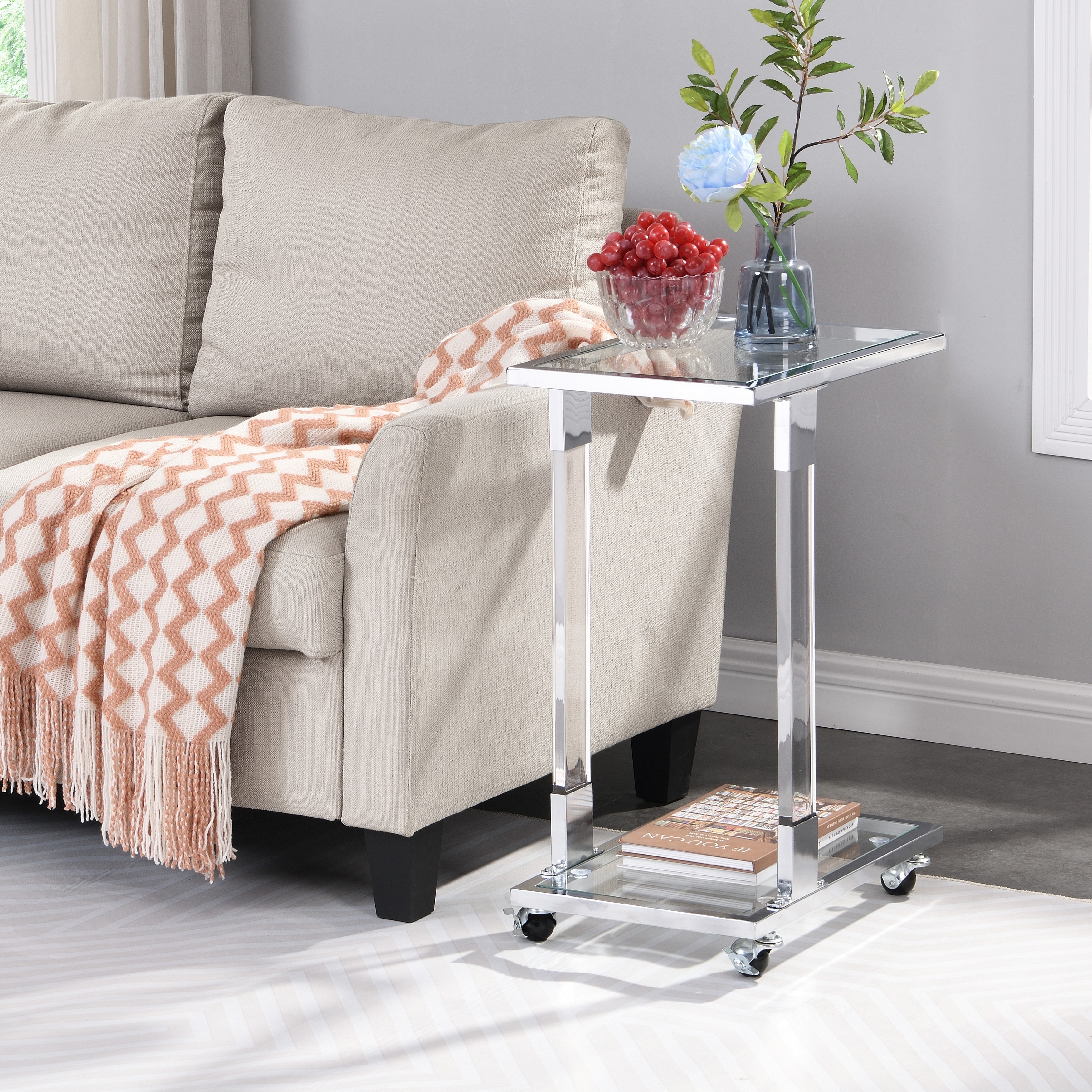 Sofa Table,Glass Top C Shape Square Table