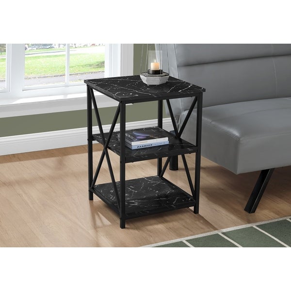 Accent Table, Side, End, Nightstand, Lamp, Living Room, Bedroom, Metal, Laminate, Marble Look, Contemporary, Modern