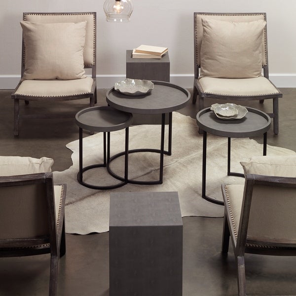 Alden Décor Esme Faux-Shagreen Square Side Table, Grey