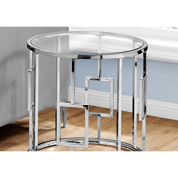 Accent Table, Side, End, Nightstand, Lamp, Living Room, Bedroom, Metal, Tempered Glass, Chrome, Clear, Transitional