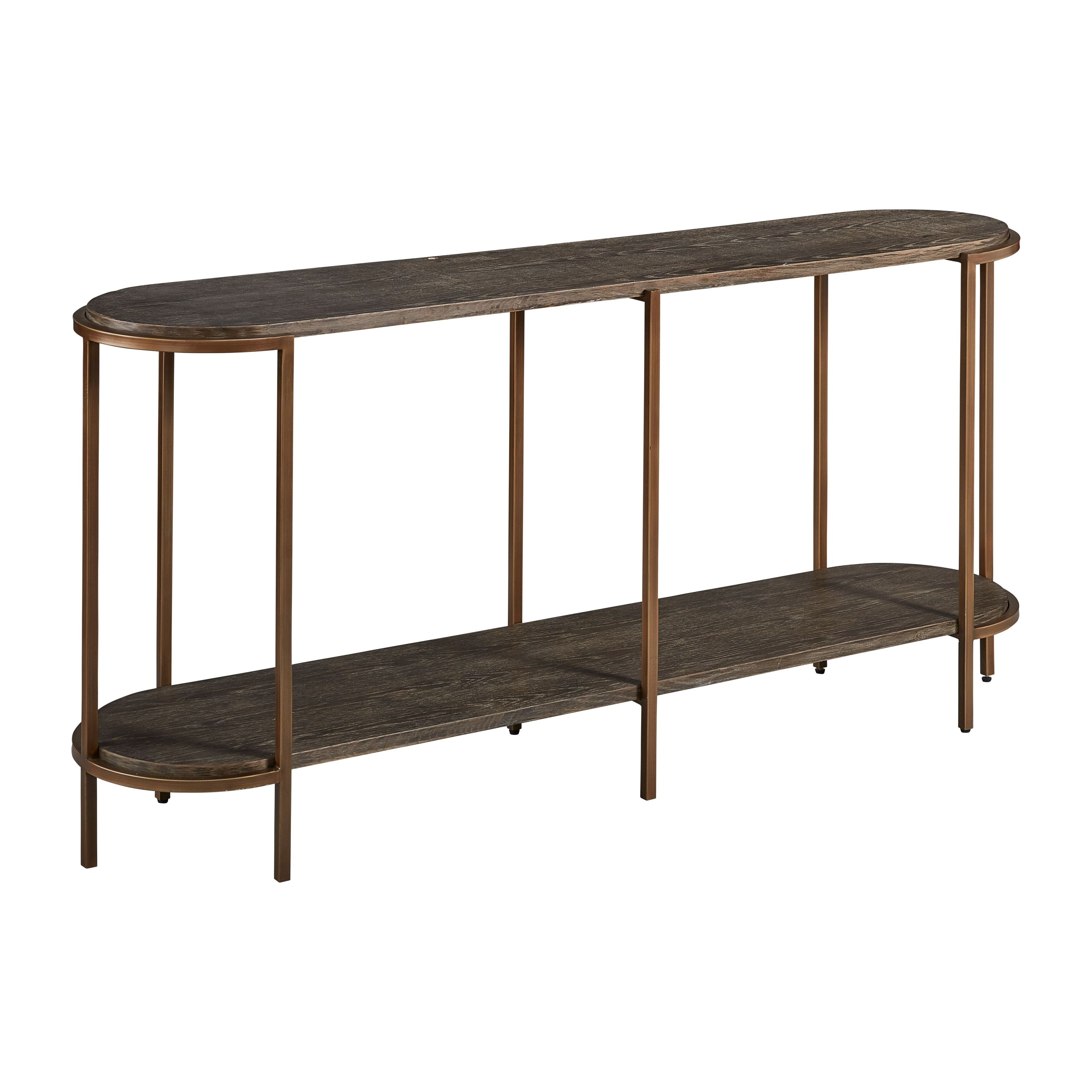 Lenox Hill 70-inch Retro Oval Console Table, Alder and Brushed Metal
