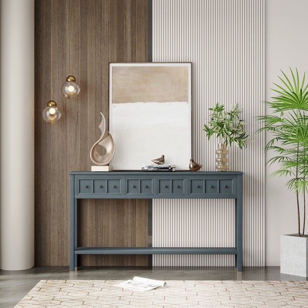 Entryway Console Table, Long Sofa Table with Drawers and Bottom Shelf