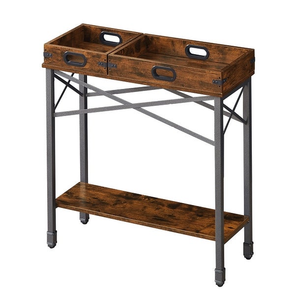 VECELO, (Set of 2) Industrial Console Table with 2 Storage Trays