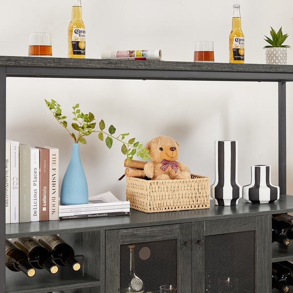 54.3''W X 15.7''D X 40.6''H Bar Cabinet, Console Table with Shelves and Wheel