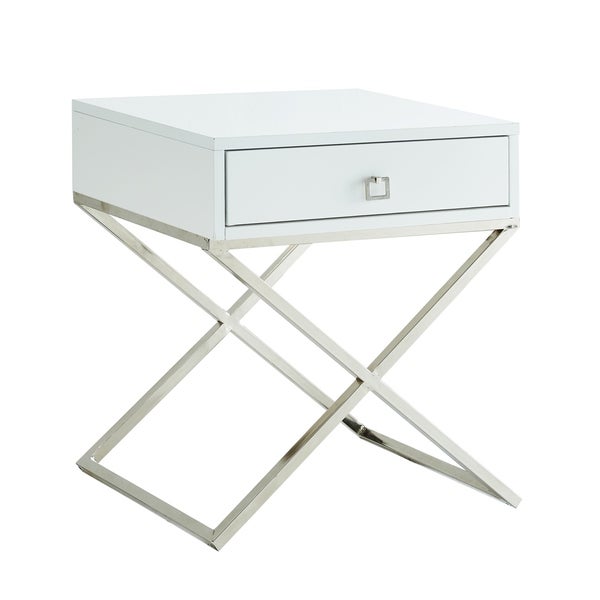 Foster Square Lacquer X-Legs Accent Table/ Nightstand with Drawer