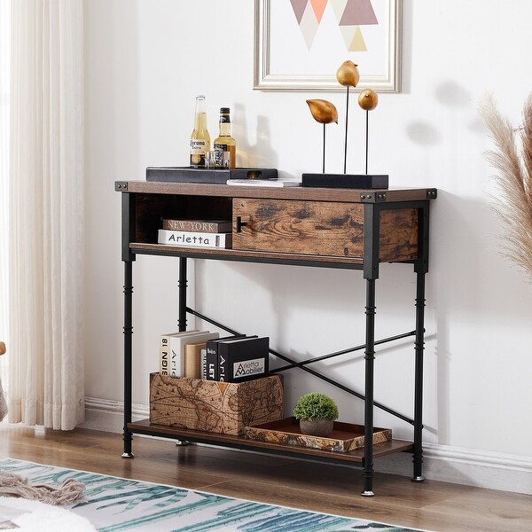 VECELO, Taomika Industrial Rustic Entryway/Console Sofa Table