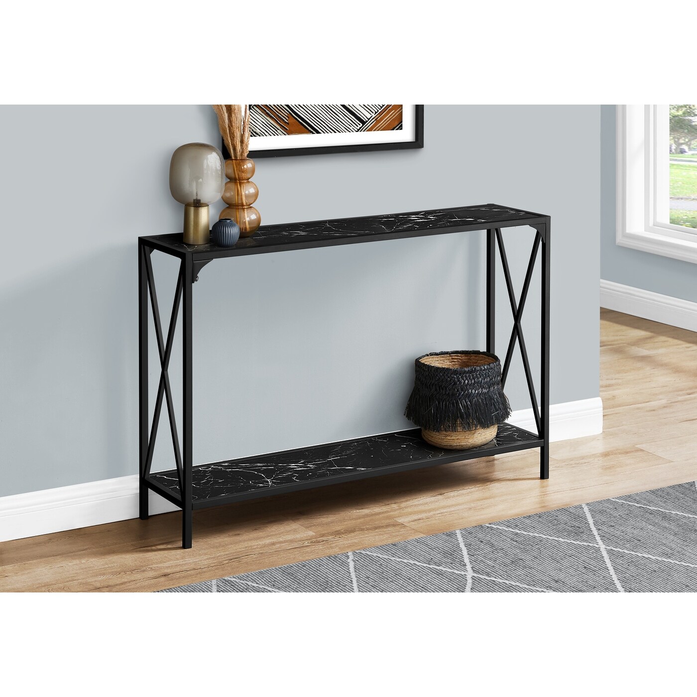 Accent Table, Console, Entryway, Narrow, Sofa, Living Room, Bedroom, Metal, Laminate, Marble Look, Contemporary, Modern