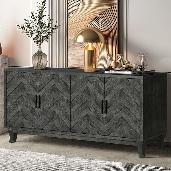 Accent Storage 4 Door Wooden Cabinets,Antique Dark Grey Colour Wood Cabinet Vintage Style Sideboard