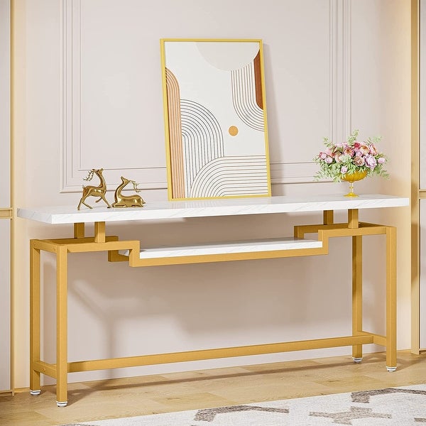 70.9 inch Console Table, Narrow Long Behind Sofa Table with 2 Ties for Entryway, Hallway, Living Room, Rustic Brown