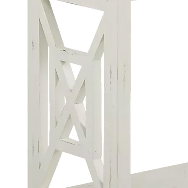Solid Wood Sofa Console Table with X Shape Side Panels, White and Brown