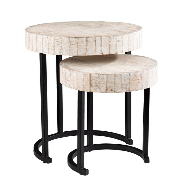 SEI Furniture Karelia Nesting Side Tables, Whitewashed/Black, Set of 2