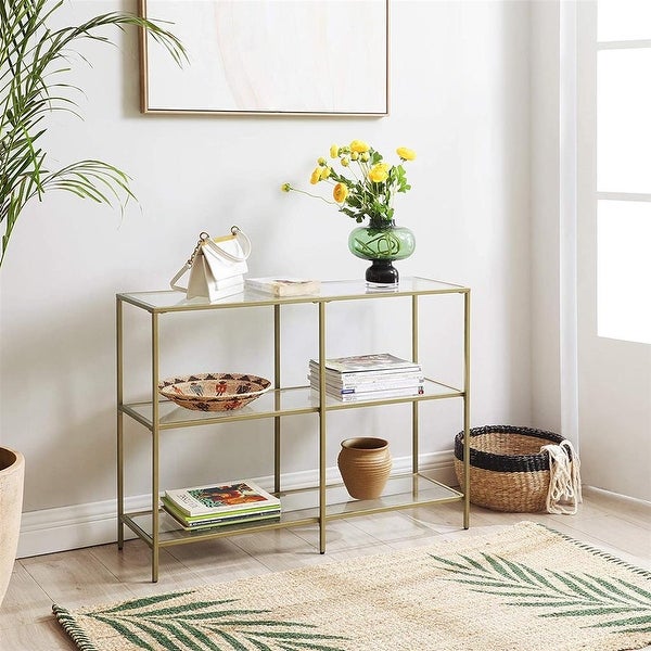 Console Table, Tempered Glass Sofa Table, 3-Tier Storage Rack, Modern Shelf, Sturdy, Easy to Assemble, for Living Room