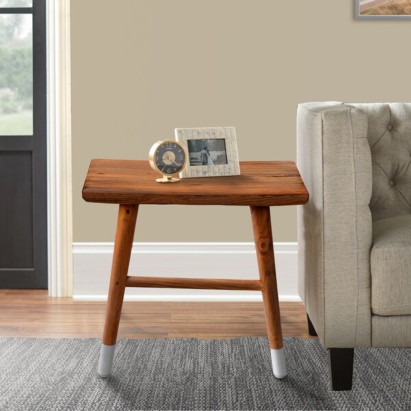 18 Inch Rectangular Acacia Wooden Side Table with Angled Legs, Warm Brown