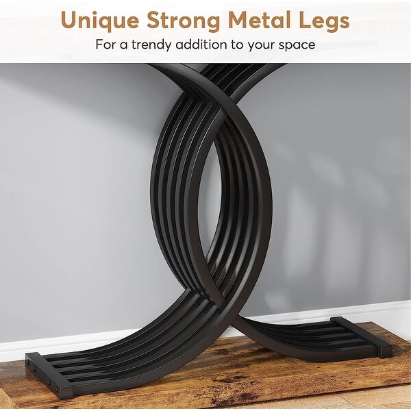 Console Table, Faux Marble Hallway Table with Geometric Metal Legs - 11.81