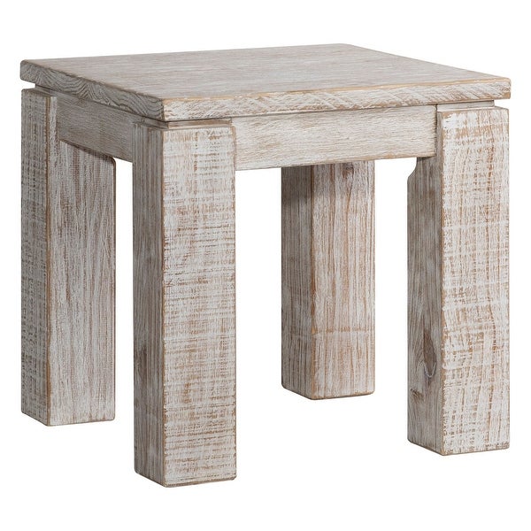 Datona 22-inch Square Reclaimed Pine Block Feet Side Table, Natural Finish
