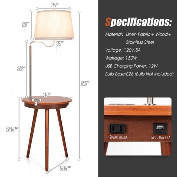End Table Floor Lamp Table Lighting Wireless, Side Table with Charger