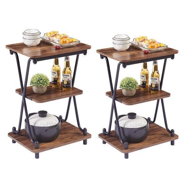 VECELO Modern 3-tier Side Table/End Table, X-cross Metal Frame Storage Shelf - (Set of 2)