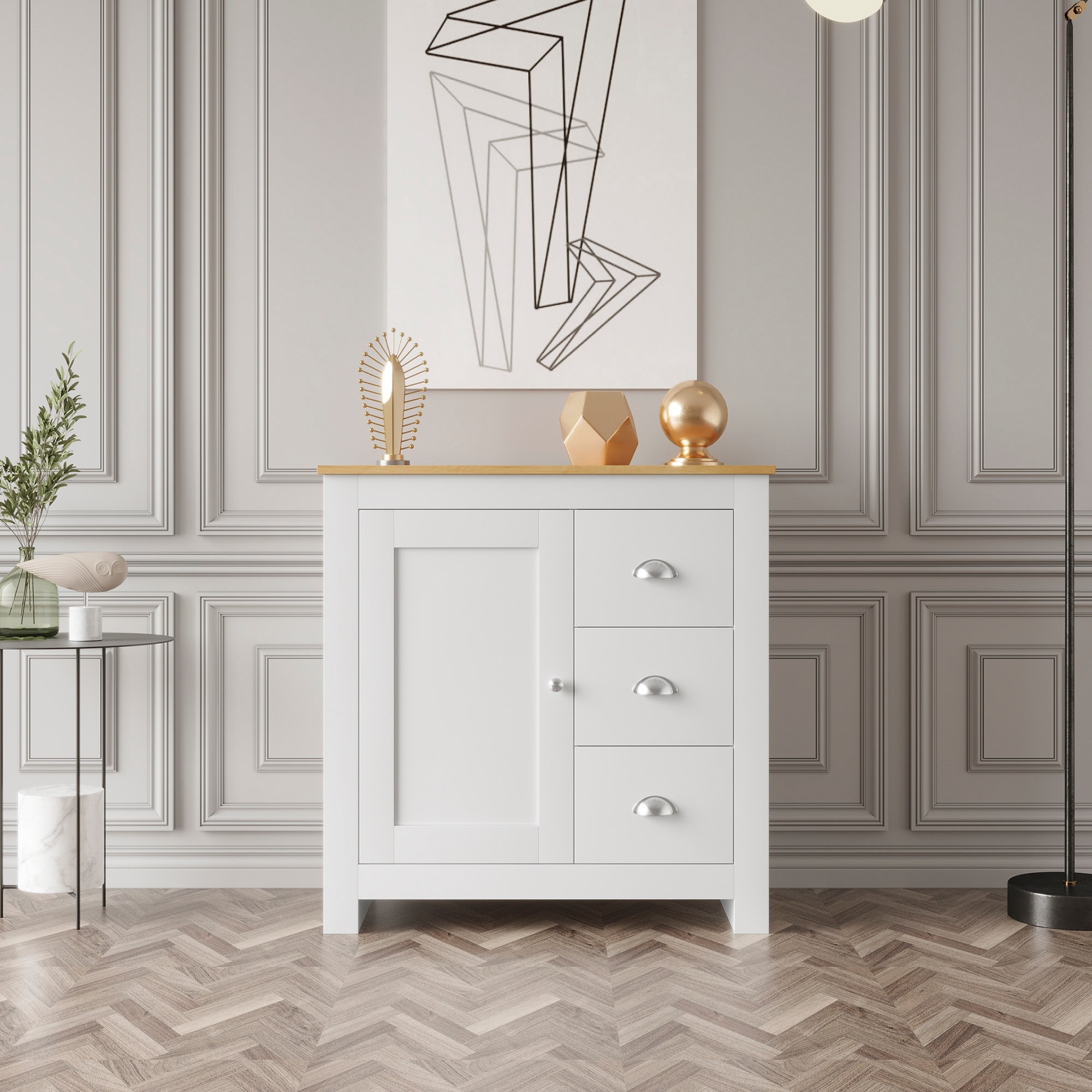 Kitchen Sideboard Cupboard , White High Gloss Dining Room Buffet Storage Cabinet Hallway Living Room TV Stand