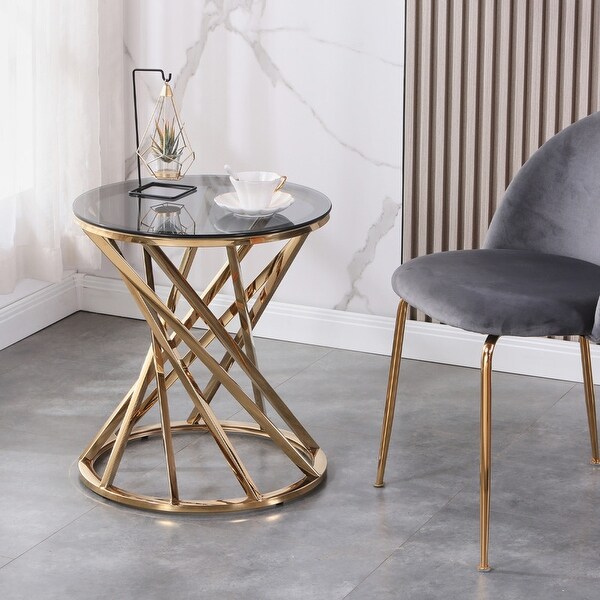 Round Glass Top Side Table with Stainless Steel Frame for Living Room, Modern Spiral Center Table Small Coffee Table End Table