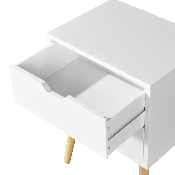 Side Table with 2 Drawers and Rubber Wood Legs, for Living Room