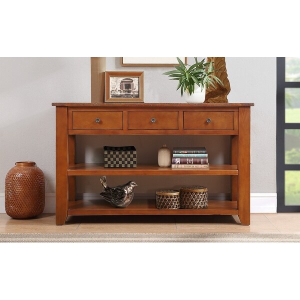 48'' Solid Pine Wood Top Console Table, Modern Entryway 3-drawer Sofa Side Table