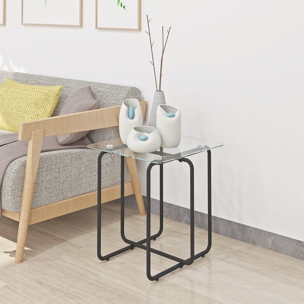 High Quality Glass End Table, Side Table with Metal Base