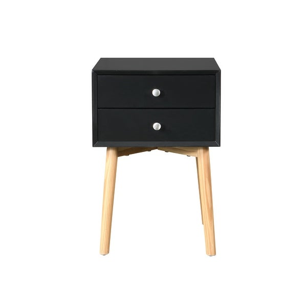 Mid-Century Side Table Nightstand with 2 Drawer, Wood Legs and Sliver Metal Knobs for Bedroom Living Room