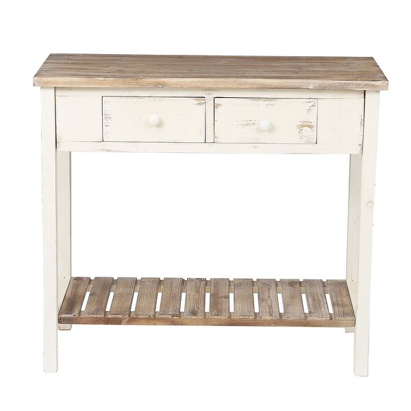 Distressed White and Brown Wood 2-drawer Console Table - 31.5