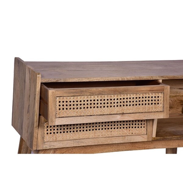 35 Inch Cottage Style, 2 Drawer Wood Rectangular Console Table, Natural Brown