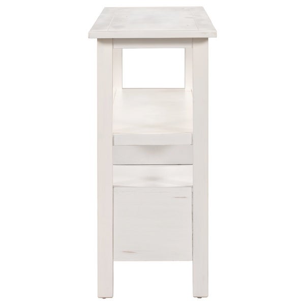 （Preferred Choice Furniture)Rustic Solid Console Table Double-Storey Tabletop with 3 Drawers for Living Room (Antique White)