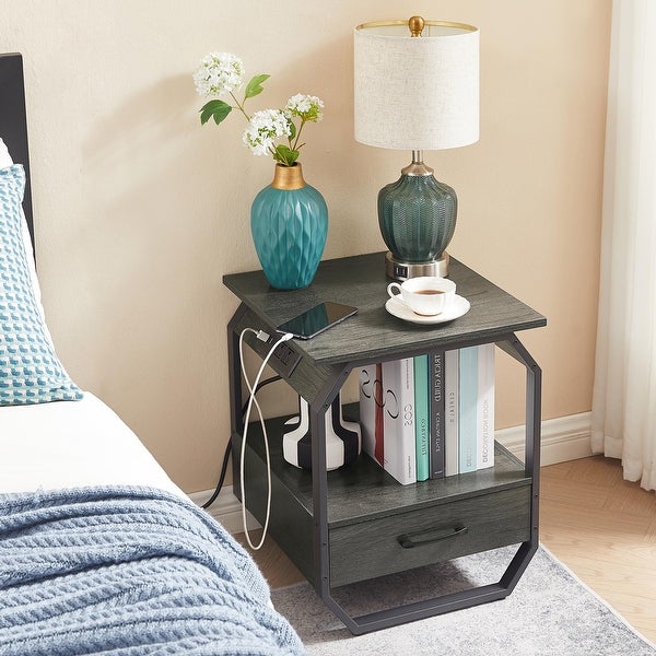 End Table/Side Table with Charging Station,Nightstand with 1 drawer