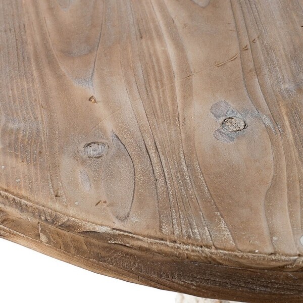31 Inch Round Accent Side Table, Fir Wood, Engraved, Brown, Antique White