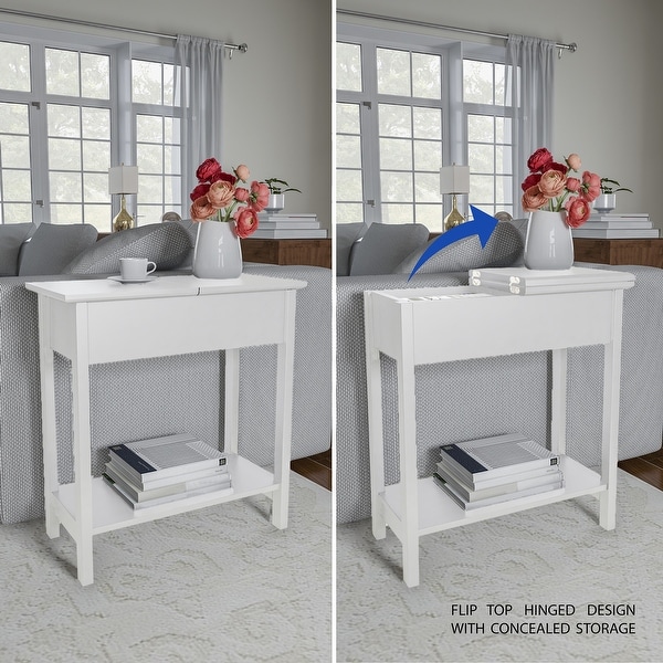 Lavish Home Set of 2 Flip Top Console Tables, White