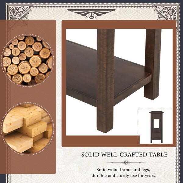 Rustic Brushed Texture Console Table with 4 Drawers and a Open Bottom Shelf, Classic Wood Entryway Table for Living Room, Entryway