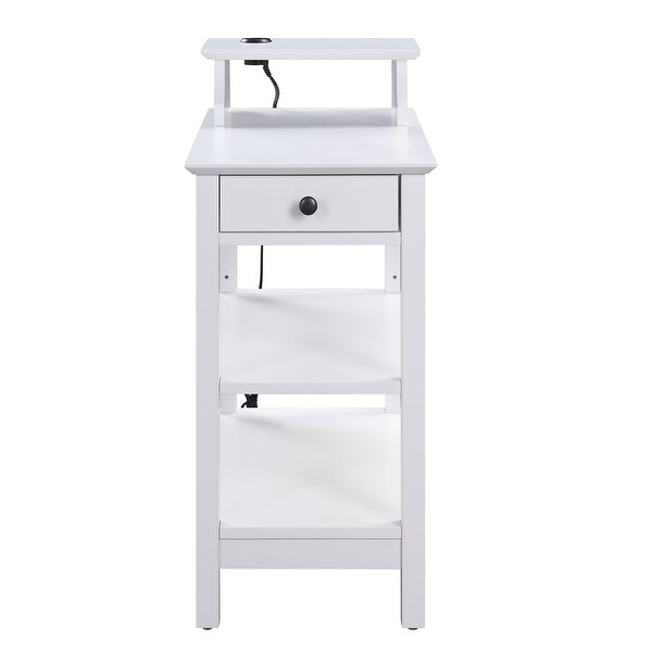 Wooden Frame Side Table with 3 Open Compartments and 1 Drawer, White - 28 H x 22 W x 13 L