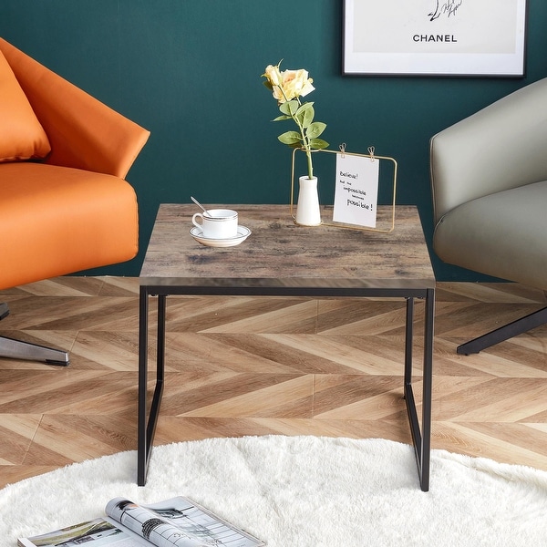 Square Coffee Table, 22.8 inch Industrial Cocktail Table, Large Accent Center Table Table Wood Tabletop with Metal Frame