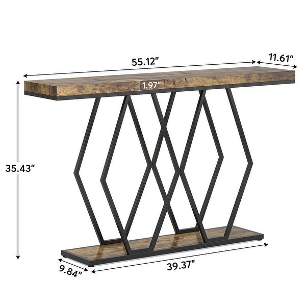 55 Inch Gold Console Table, Modern Entryway Sofa Table with Fuax Marble Finish