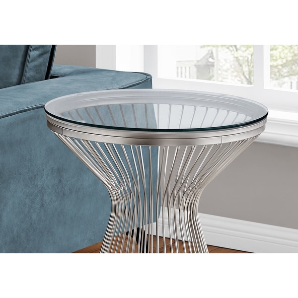 Accent Table, Side, End, Nightstand, Lamp, Living Room, Bedroom, Metal, Tempered Glass, Clear, Transitional