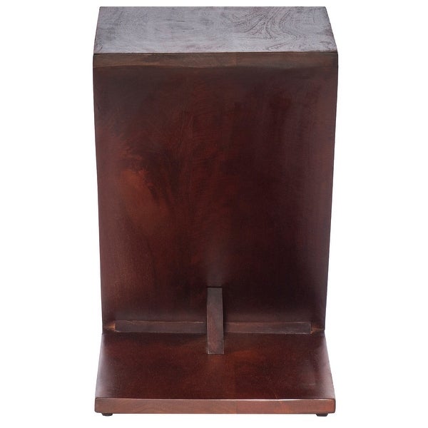 24 Inch Rectangular Mango Wood Side Table, Z Shaped Frame, Dark Brown