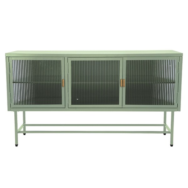 TV Console Table with Enclosed Storage, Wide Countertop Glass Doors, Detachable Shelves