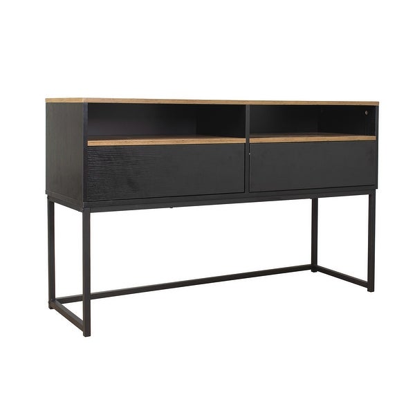Console Sofa Table with 2 Open Shelves and 2 Drawers for Living Room, Brown (47.24''x15.75''x29.13'')